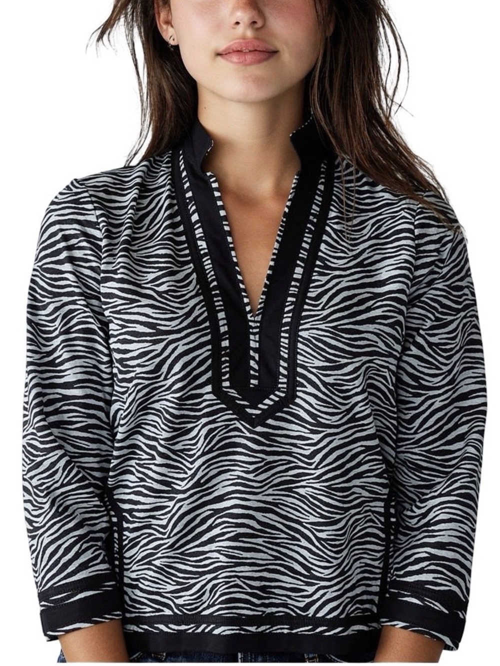 Michael KORS Zebra V-Neck Long Sleeve Side Slit Top Blouse Size XS